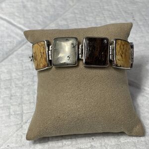 Silpada Sterling Silver Pyrite Bronzite Jasper Square Stone Bracelet  Retired